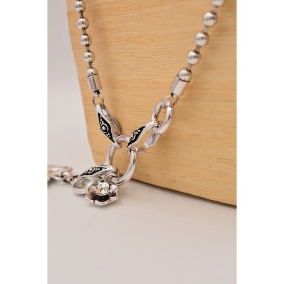 Chunky Charm Pendant Necklace Shiny Silver Tone Ball Heart Hammered Chain Bin2 - Picture 12 of 12